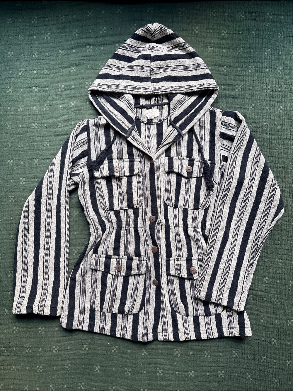 Lakhays Women’s Striped Hooded Jacket - Black & White